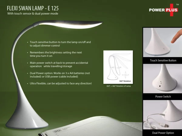 E125 ? Power Plus Flexi Swan Lamp (with touch sensor) (battery & USB powered)