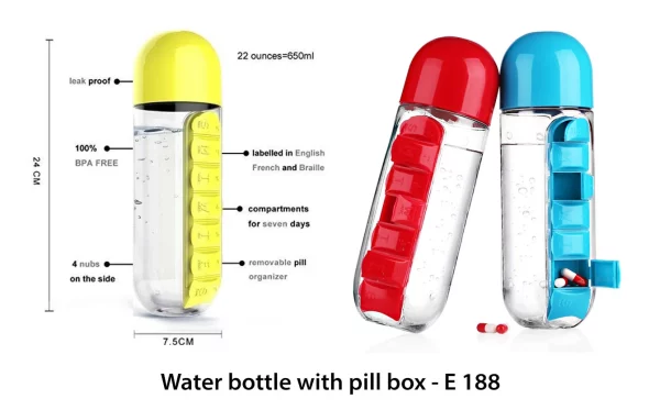 E188 ? Water bottle with pill box