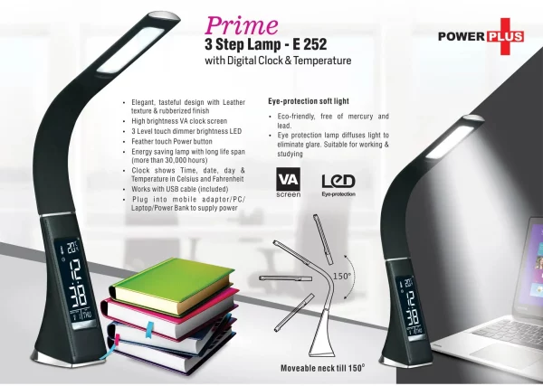 E252 ? Prime: 3 step lamp with Digital clock and temperature