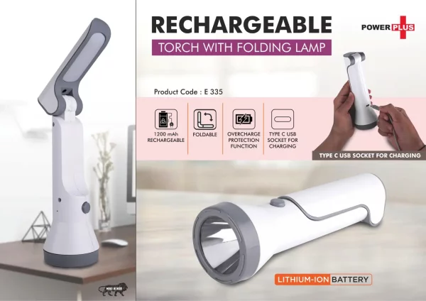E335 ? Rechargeable Torch with Folding Lamp | 1200 mAh rechargeable battery | Type C charging port
