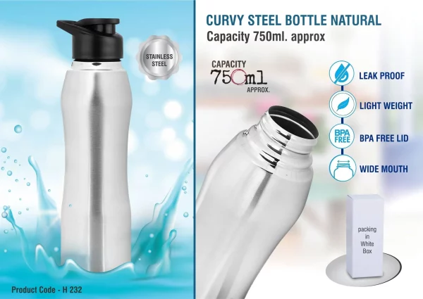H232 Curvy Steel Bottle Natural – 750ML
